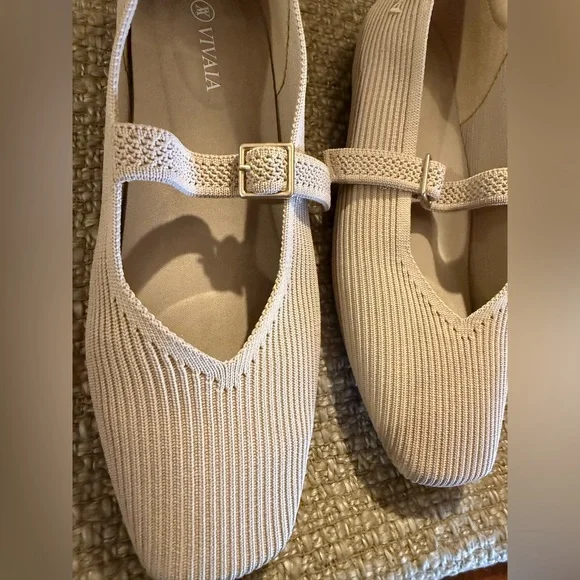 VIVAIA Square Toe Mary Jane Flats Size 7-7.5 in Almond - Picture 6 of 6